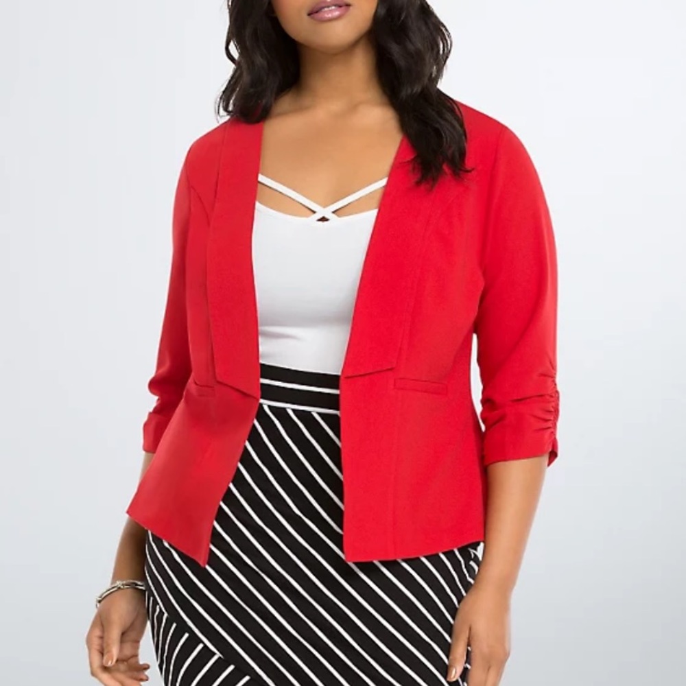 Red Ruched Sleeve Blazer